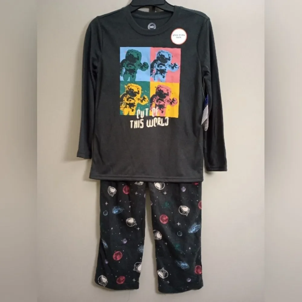 2 Wonder Nation Pajama Sets Long Sleeve Straight Leg Fleece Pants Size Medium 8